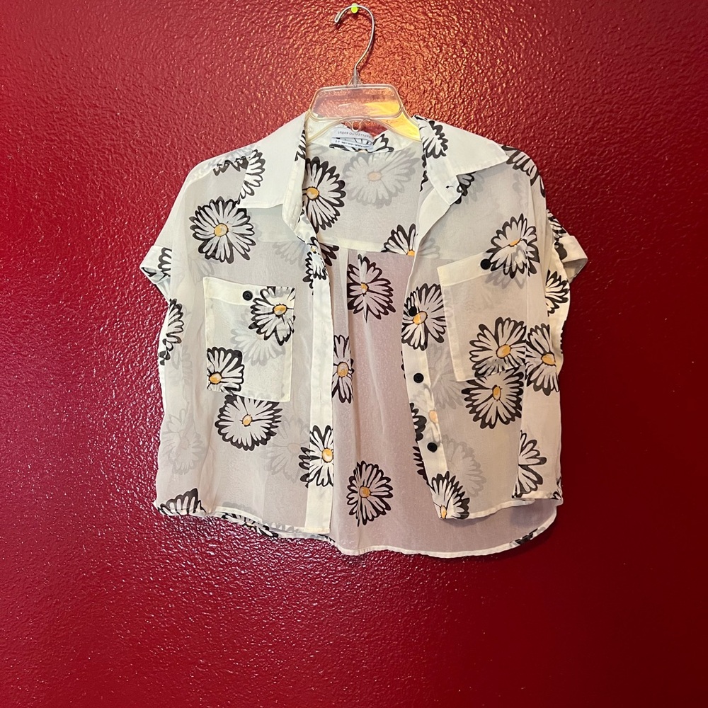 Urban Outfitters Floral Button Down Shirt - White and Black
